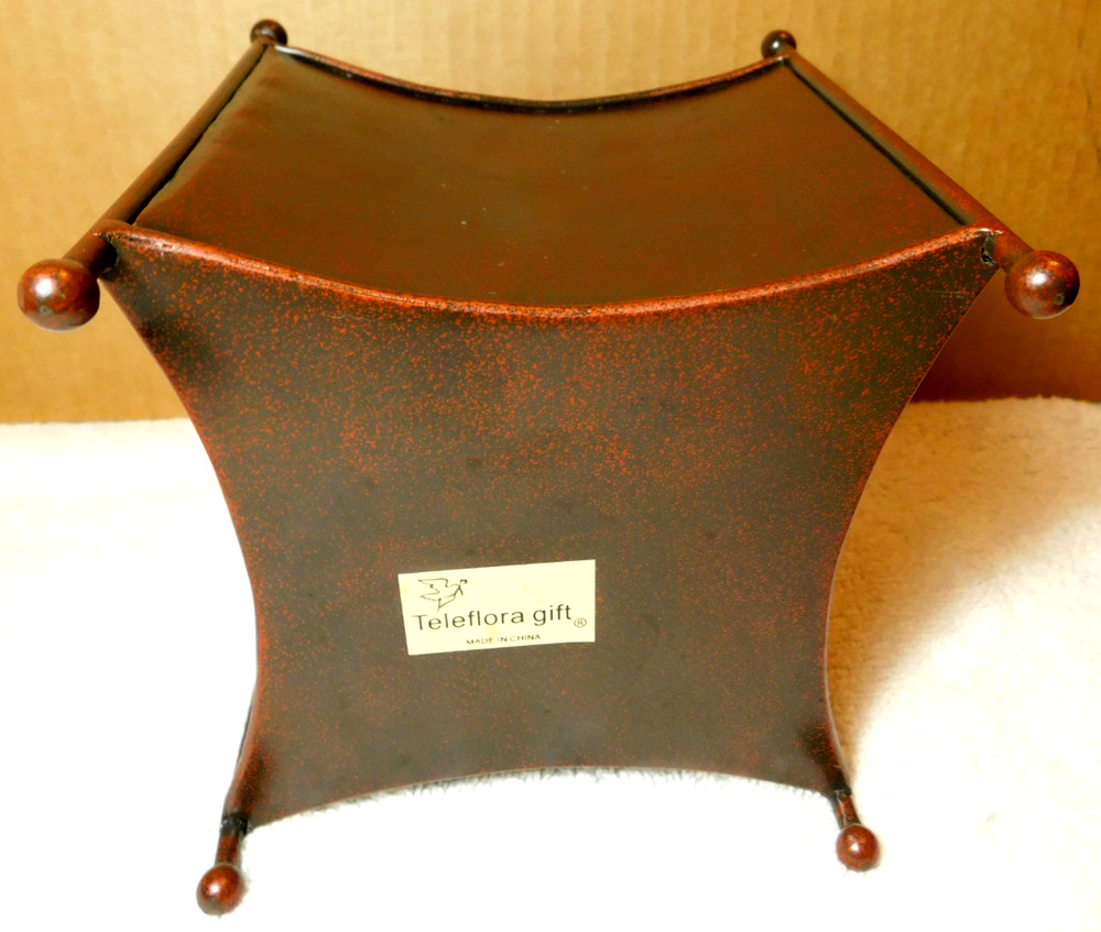 Telefloral Gift~Square Metal Footed Brown Solid Planter Vase