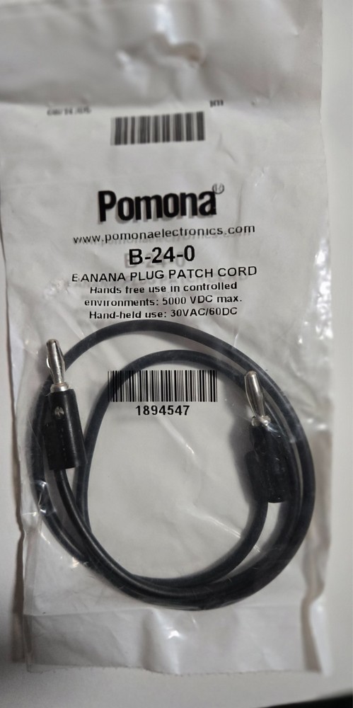 Pomona  B-24-0 Banana Plug Patch Cord, Stackable, Black (Free Ship!) NOS