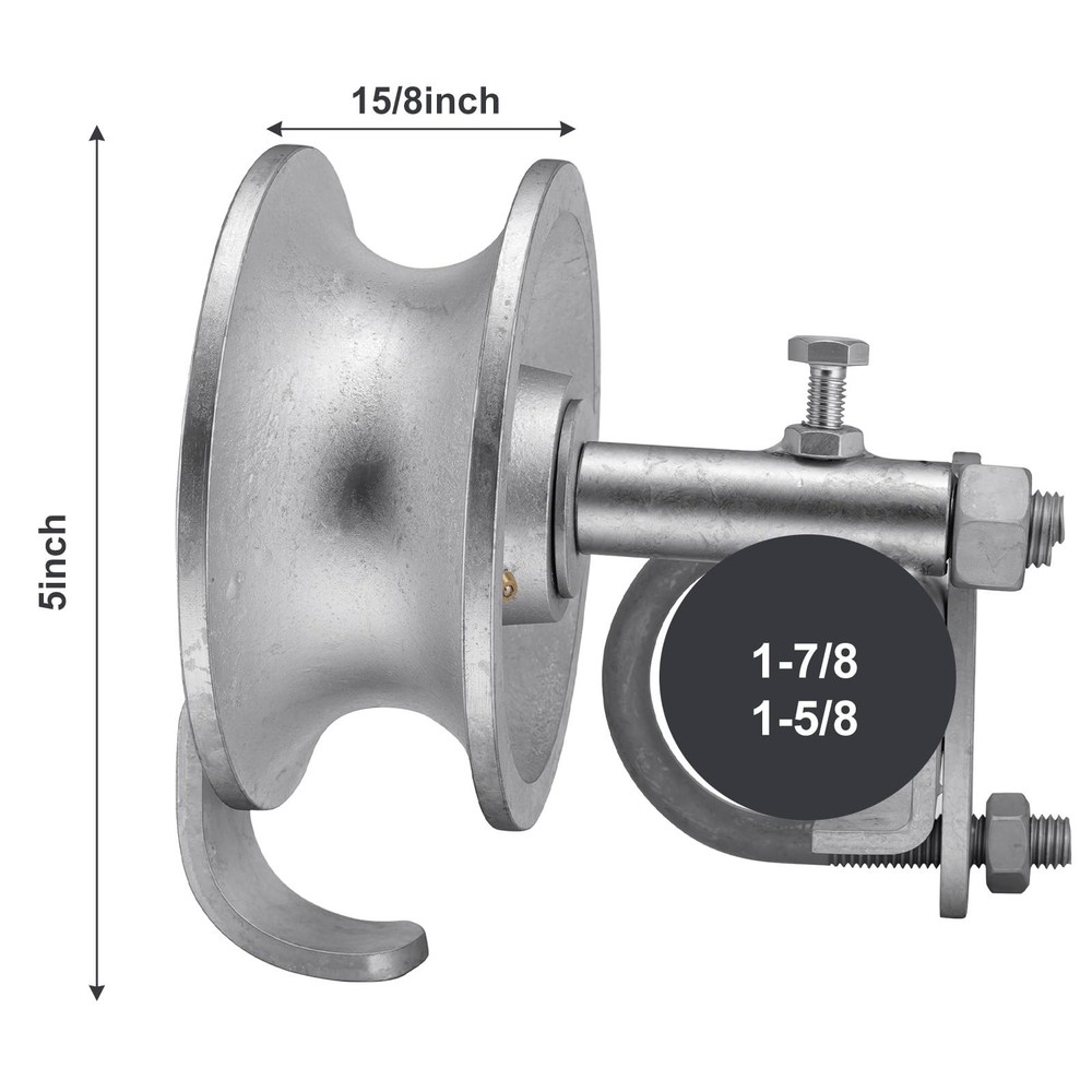 Sliding Gate Rollers, 5" Galvanized Steel Pipe Track Wheels for Chain Link Sl...