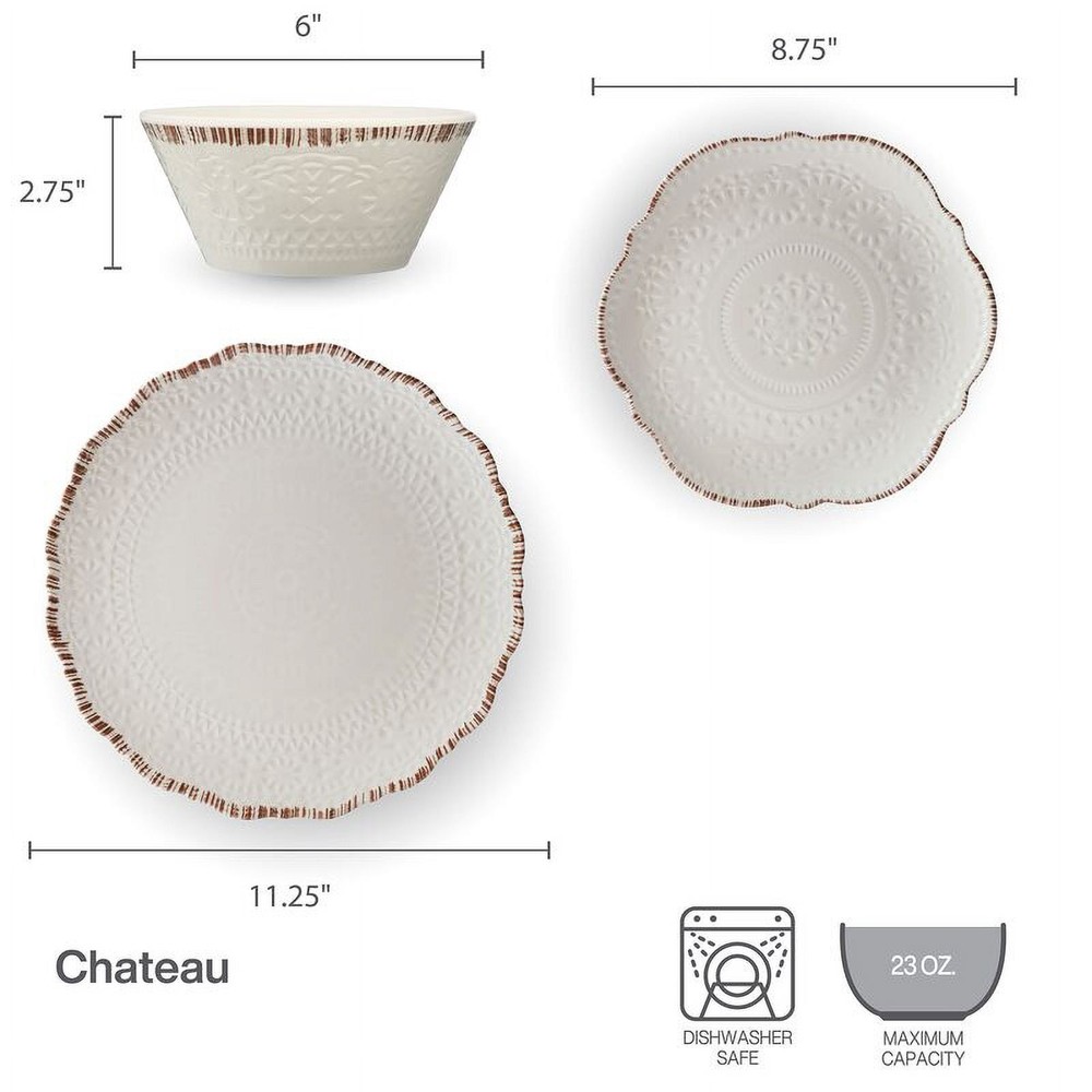 Chateau White Dinnerware Set 12 Piece Melamine Shatterproof Kitchen Set