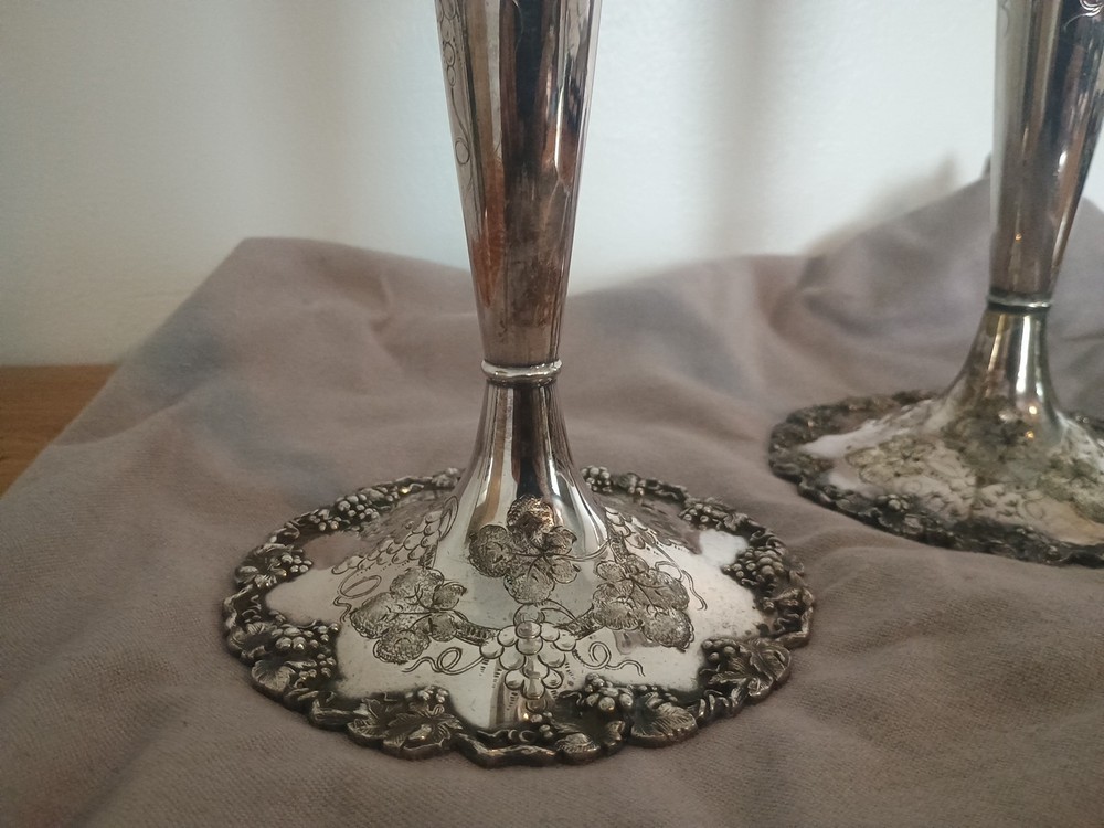 Vintage Webster Silverplate Candlesticks, Grape Pattern 11 1/4" Tall