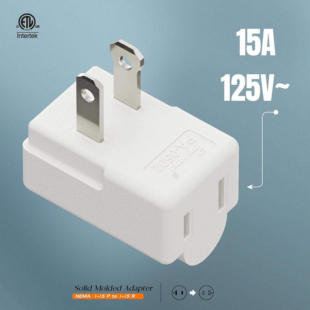 Polarized 2-Prong L Type Adapter, Vertical Right Angled down Angle AC Adapter, N