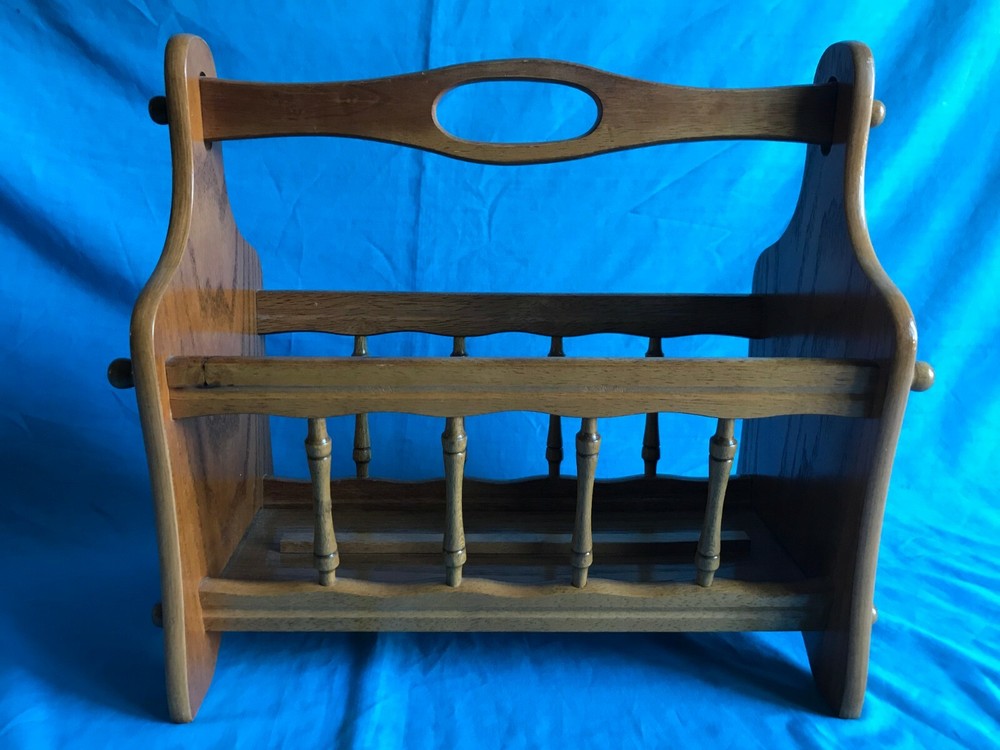 Vintage Solid Wood Spindle Magazine / Book / Craft / Sewing Rack with Handle
