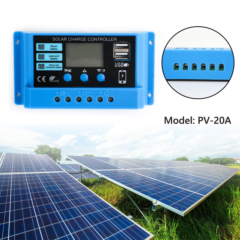 20A PWM Solar Charge Controller 12V 24V Regulator For 100W 200W Solar Panel L3