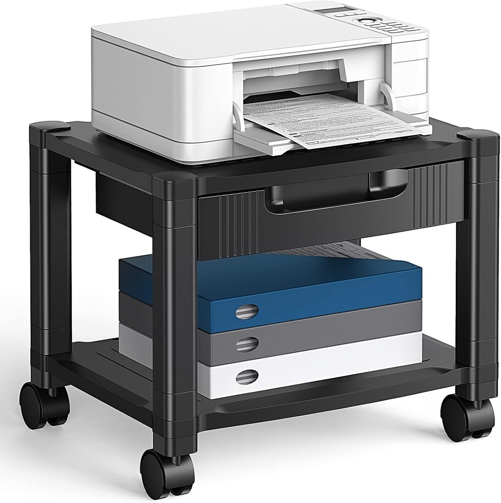 Versatile Printer Table with 2-Tier Storage & Easy Mobility on Locking Wheels