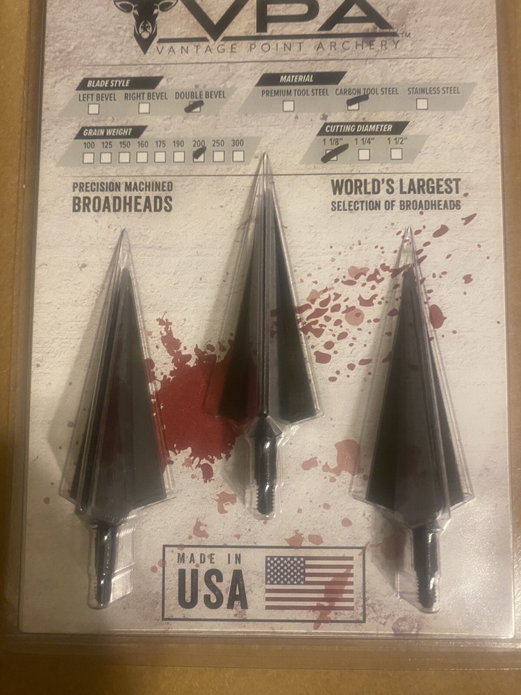 VANTAGE POINT ARCHERY VPA Broadhead 3 Bladed Solid head 200 grs 3 pack