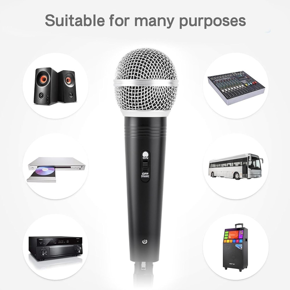 Dynamic Karaoke Microphone for Singing, Metal Black Handheld Mobile Microphone