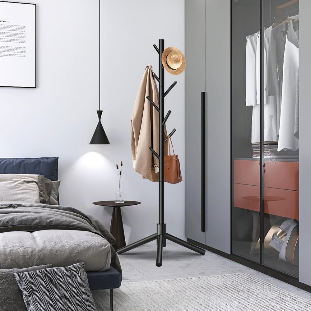 Durable Wooden Coat Rack, Freestanding Coat Rack with Stable Triangular Base,...