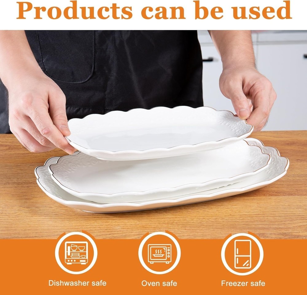 Ceramic Serving Platter Set | 14”/12”/10” Oval Serving Trays for Entertaining...