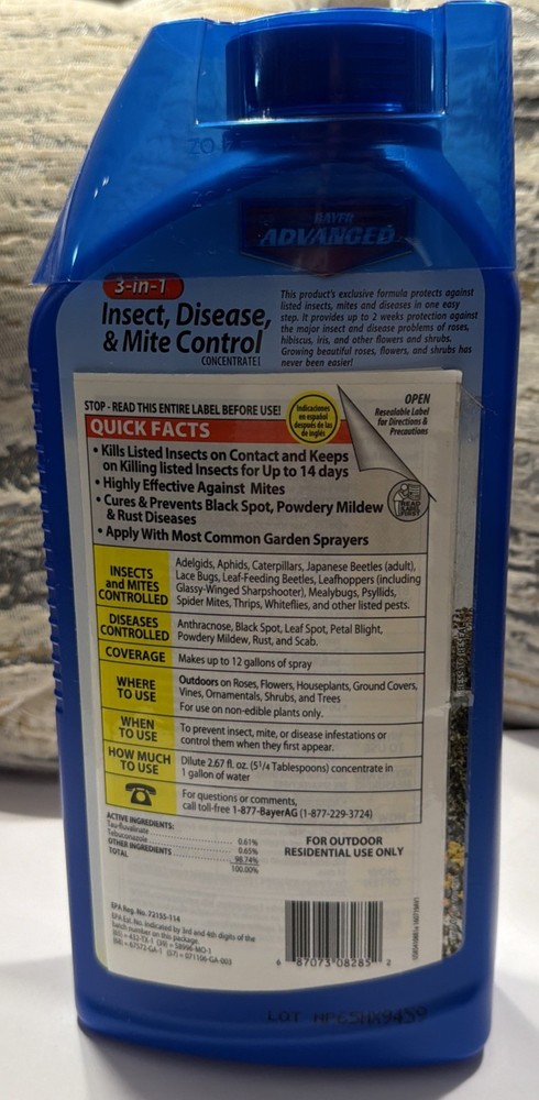 BioAdvanced 92564-63 Disease and Mite Control, Liquid, Spray Application, 32 oz