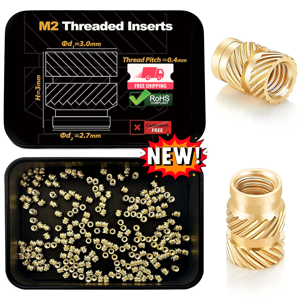 200 insertos roscados M2 para componentes de impresión 3D, tuercas moleteadas de