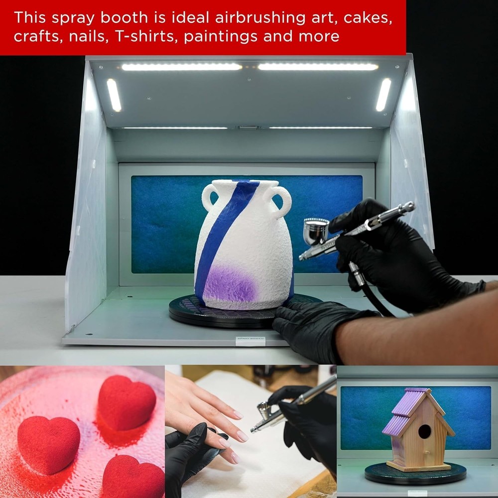 Compact Airbrush Spray Booth with Dual Fans & Turntable for Creative Projects
