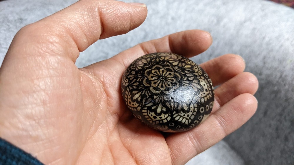 Hand Painted Rock / Stone - mandala black line design