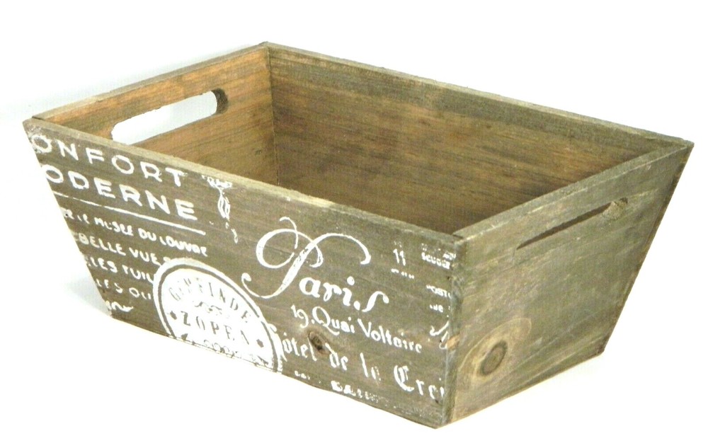 Wood Planter Flower Box French Script Handles 10.75" Container