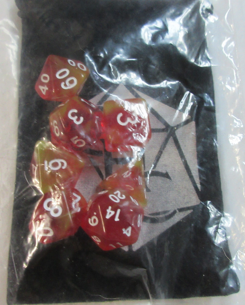 Polyhedral 7 piece  Dice Set with Bag - Orange Yellow