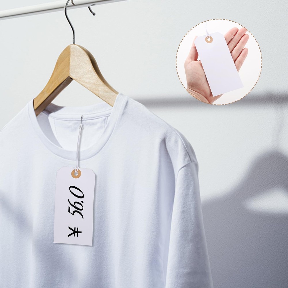 100pcs Large Price Tags with String Attached White Hang Paper Tags with Elast...
