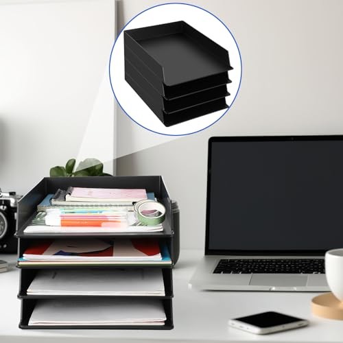 Pcs Stackable Paper Trays Rectangular Plastic Desk Holder Desktop 6 Black