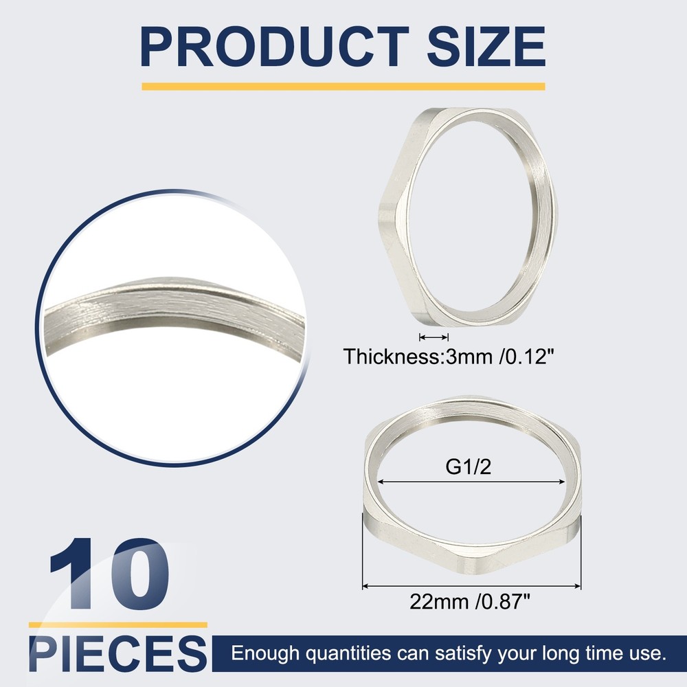 10Pcs BSPP Cast Pipe Fitting Hex Locknut Nickel Plated Copper G1/2