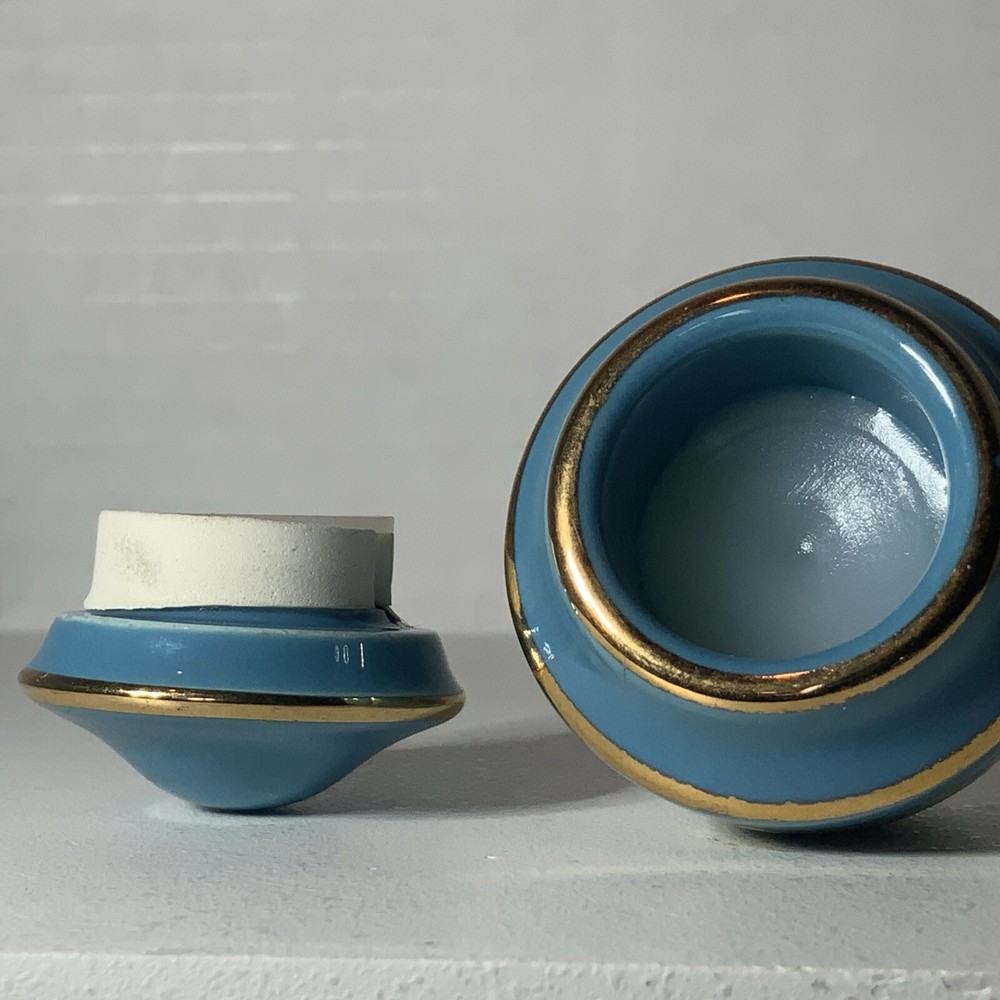 Vintage Miniature Blue Ceramic Perfume Bottle Solid Greece 2” Tall Empty