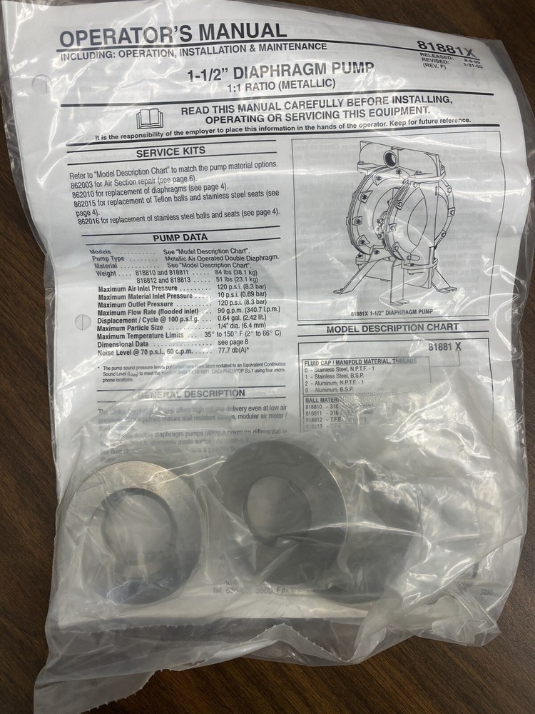 Binks 862016 DIAPH PUMP REPAIR KIT