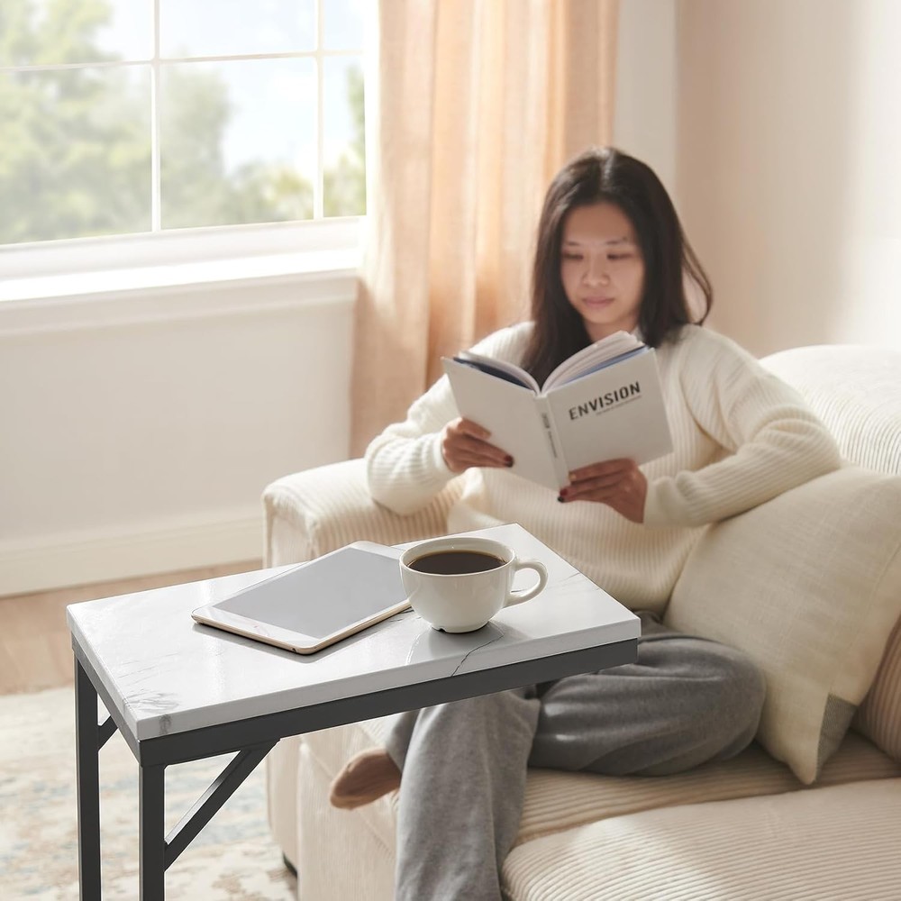 End Table, Small Sofa Table with Metal Frame, Adjustable Height Side Table