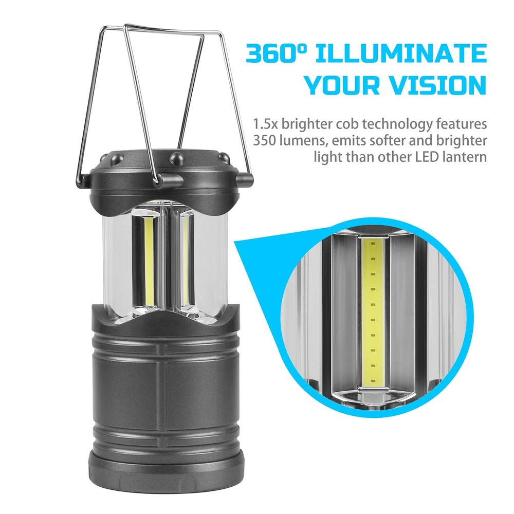 Lichamp LED Camping Lantern, 4 Pack Battery Powered Medium, Dark Gray