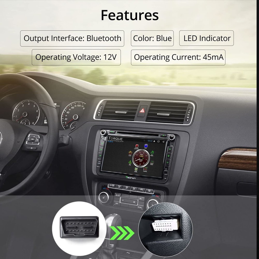 ELM327 Bluetooth OBD2 Scanner Adapter, Wireless Diagnostic Code Reader OBD II