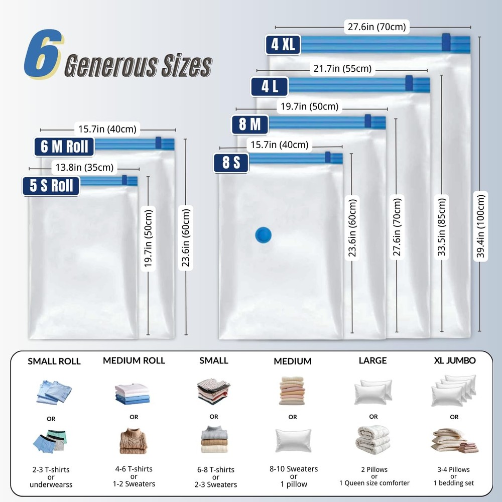 35 Pack Vacuum Storage Bags with Electric Pump, Compression Space Saver for Comf