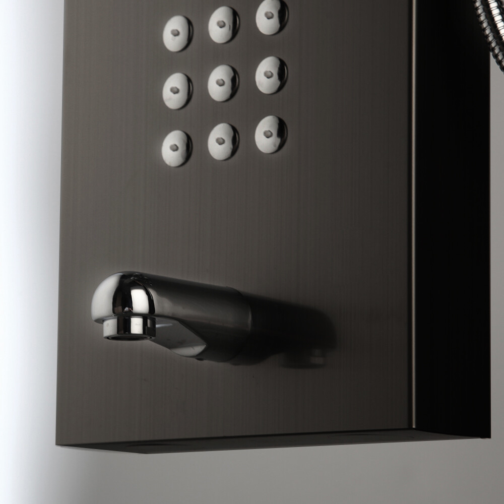 Bathroom Black Rainfall Shower Panel Column Massage Jets Sprayer Taps Wall Mount