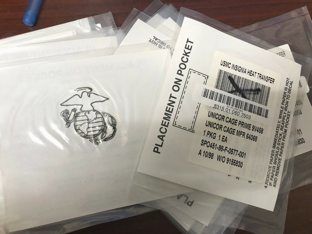 USMC Heat Transfer, Iron On, 3 Pack New Style UNICOR