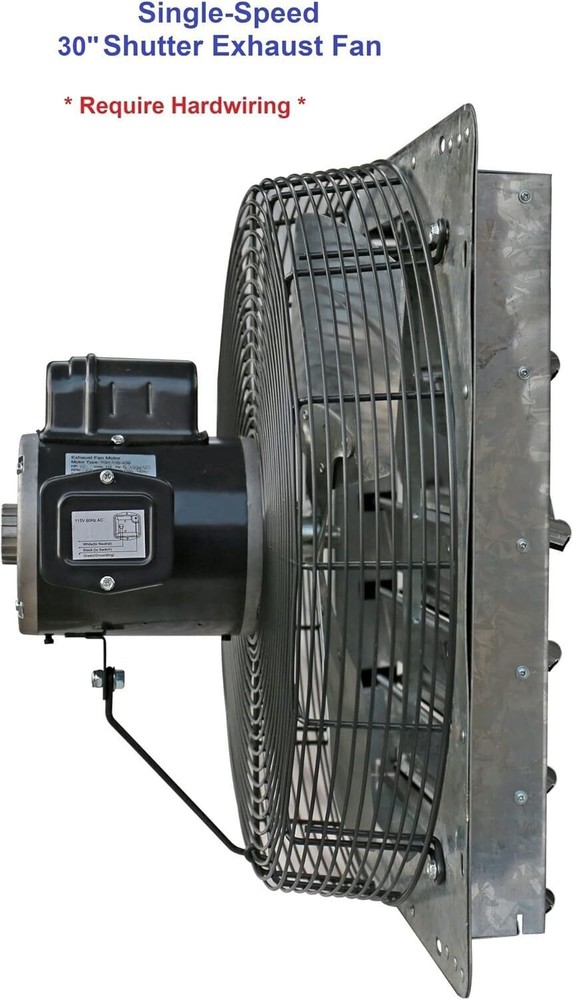 30" Automatic Wall Mounted Exhaust Fan Single Speed Shutter Vent Fan