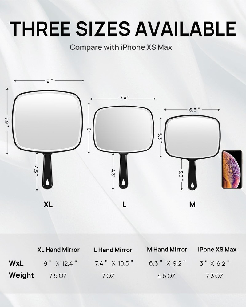 Foldable Hand Mirror - Black Classic Design with No Distortion, Includes Comb