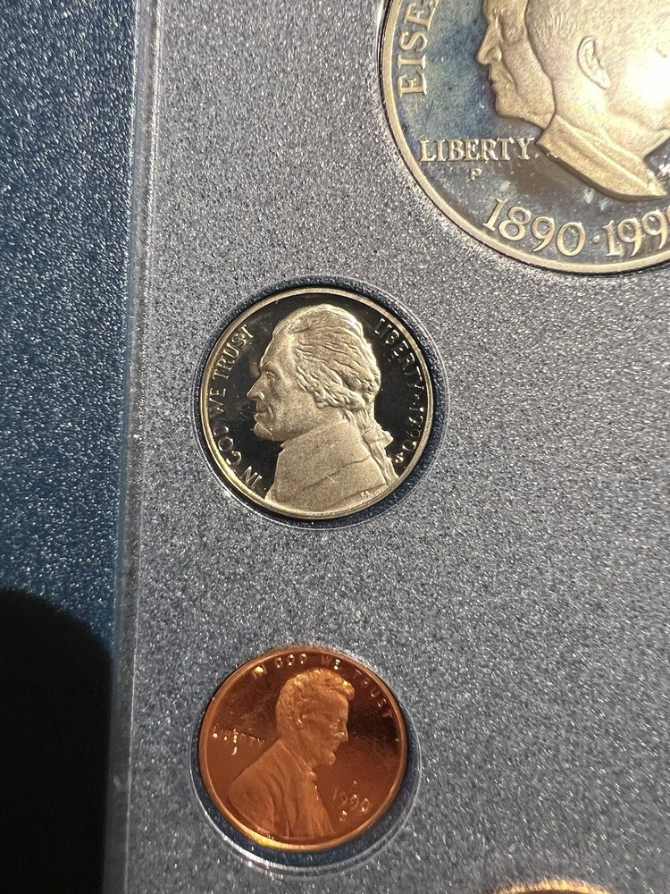 1990 US Mint Prestige Set Featuring Eisenhower Centennial 90% Silver Dollar COA