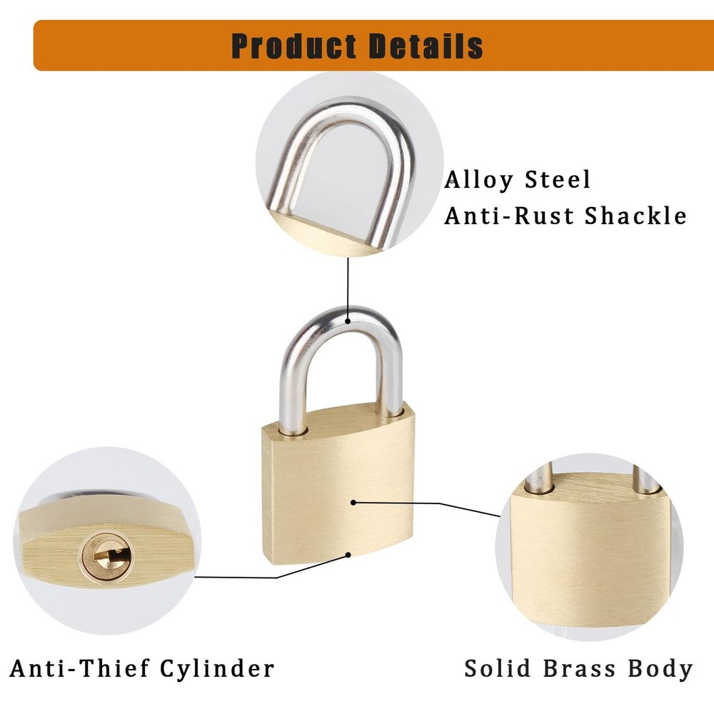 6Pack Small Locks with Same Keys, 0.98Inch (25mm) Wide Lock Body Solid Brass ...