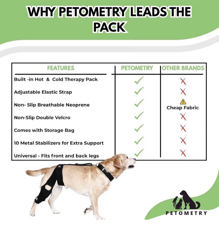 Petometry Dog Knee Brace Medium ACL CCL Support w/ Hot Cold Pack Adjustable