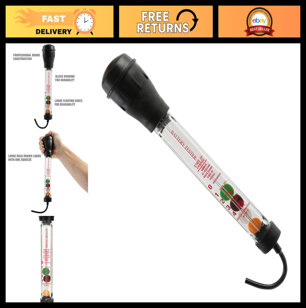 Battery Hydrometer Tester - 16.25" Floating Disc, Accurate Specific Gravity, Eas