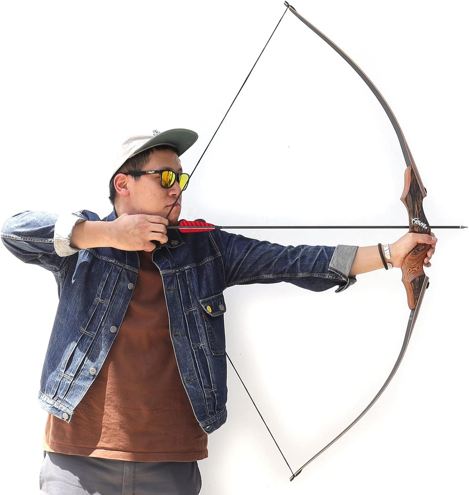 60 Inch Black Hunter Longbow 20-60 Lbs Archery Bow with Stringer Tool Right Hand