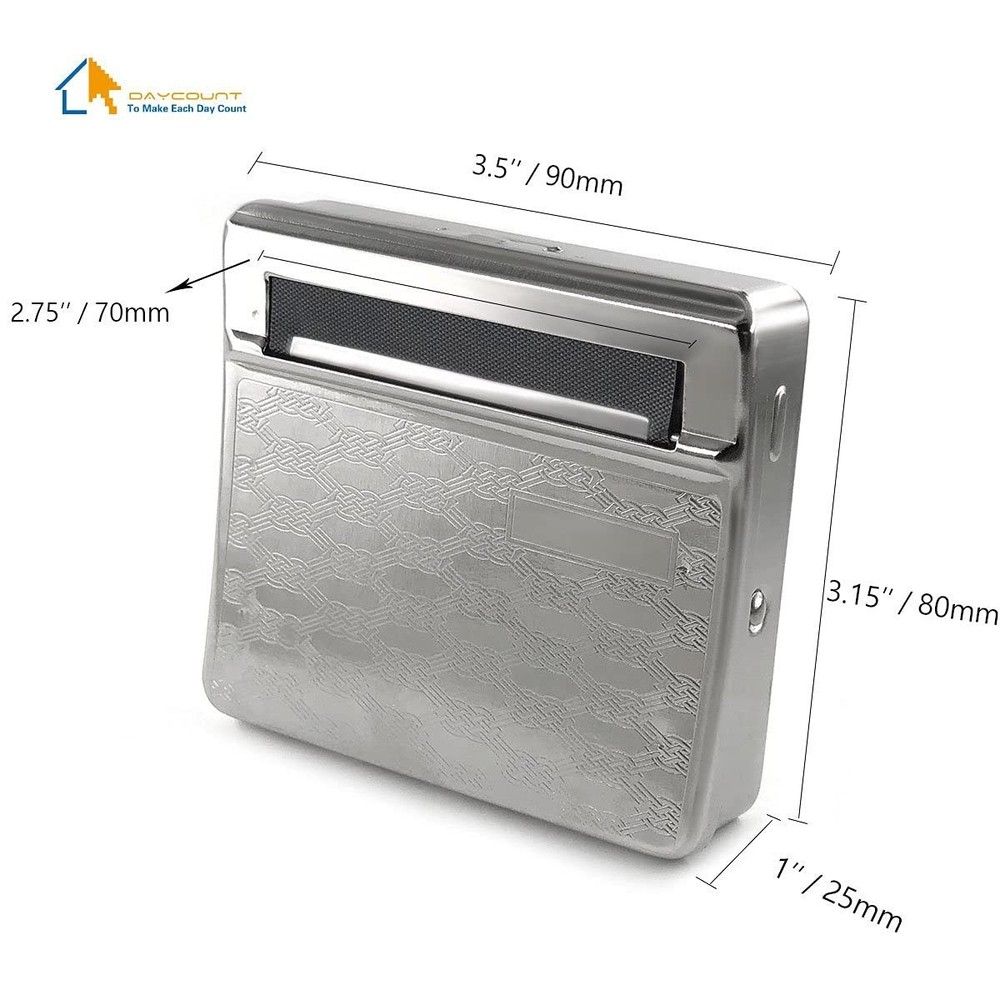 Metal Cigarette Roller – 70mm Automatic with Storage Clip, Silver Style