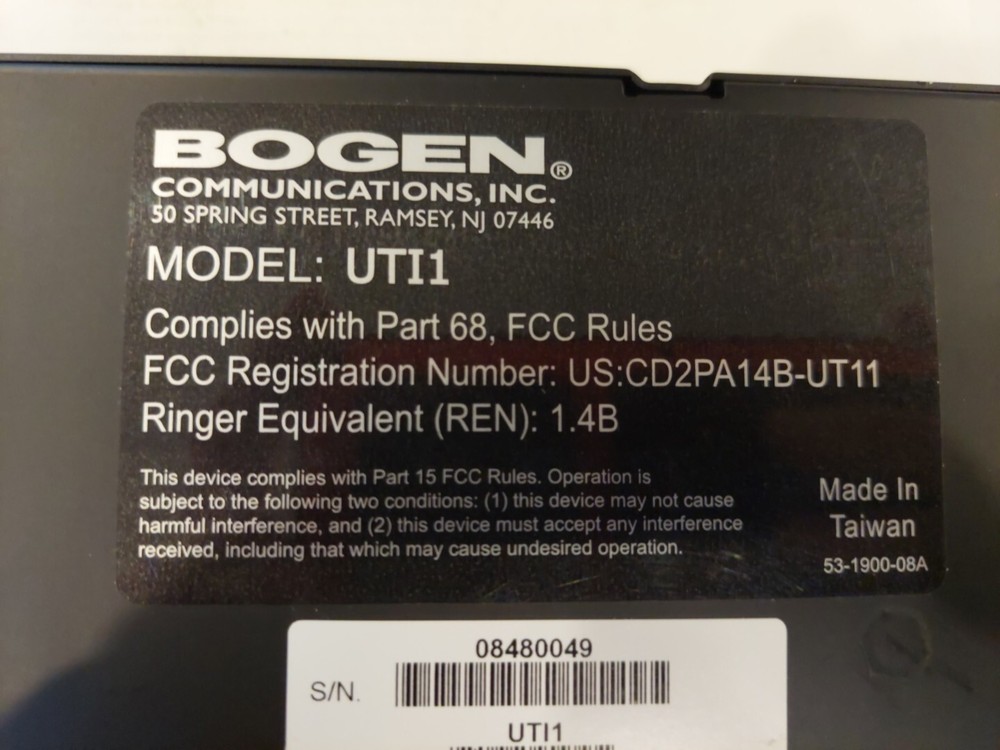 BOGEN Communications UTI1 SINGLE-ZONE UNIVERSAL TELEPHONE INTERFACE