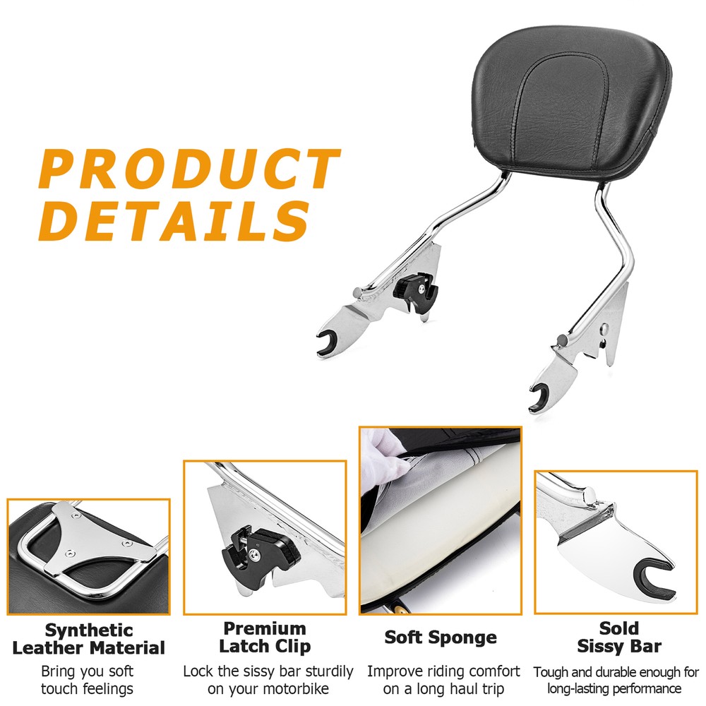 For 14-24 Harley Touring Quick Release Backrest Sissy Bar+Docking Hardware Kit