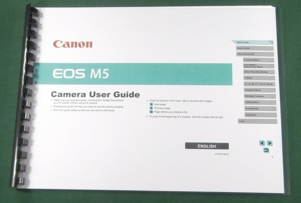 Canon EOS M5 Instruction Manual: Full Color & Protective Covers!