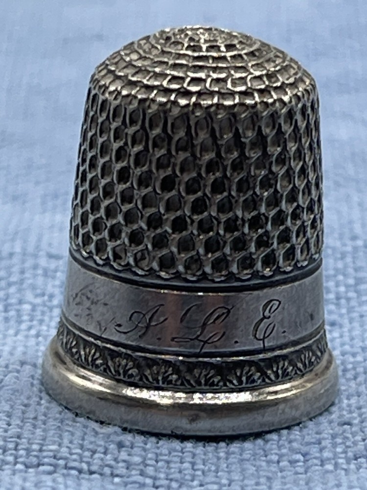Antique Thimble Set Silver Engraved Initials # 1 S.A. & # 6 A.L.E