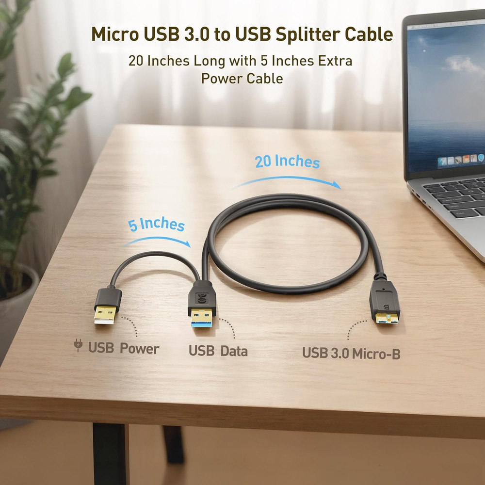 Cable Matters 5Gbps Micro USB 3.0 to USB Splitter Cable - 20 Inches, Micro-B 3.0