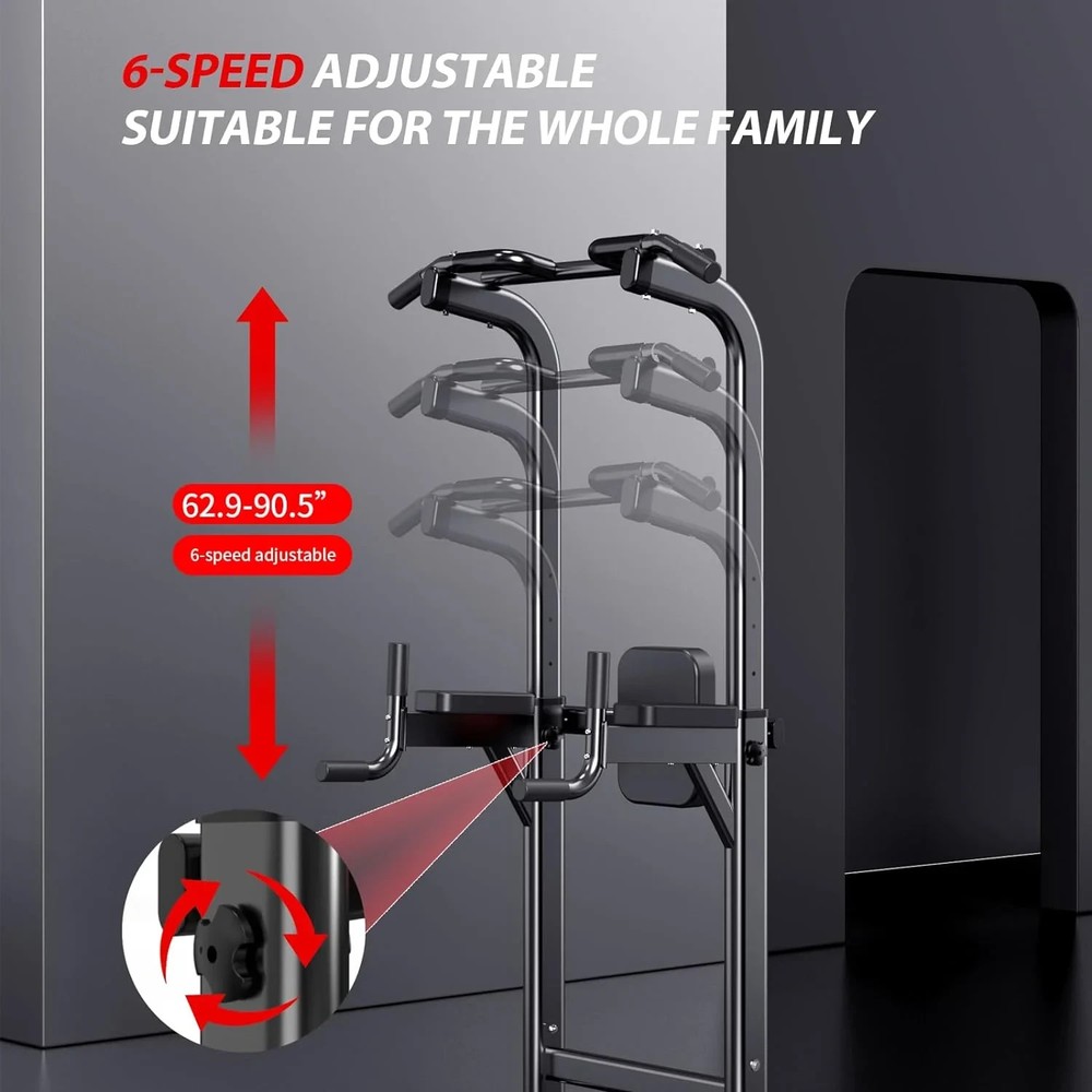 Power Tower Pull Up Dip Station Adjustable Height Home Gym Strength Training