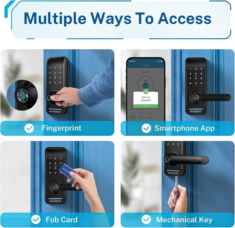 Digital Keyless Entry Smart Lock with Handle Keypad WiFi APP Control Black