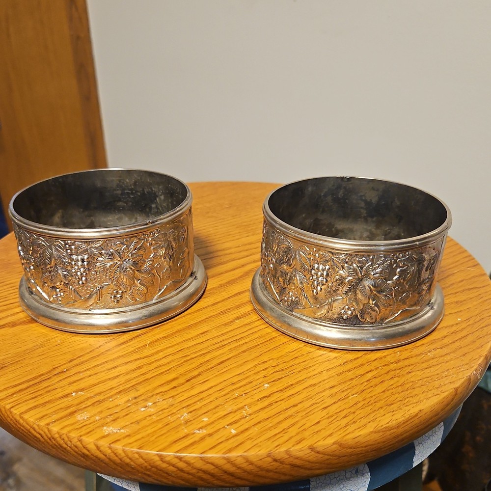 Sheraton Silverplate Vine Pattern Wine Bottle Coasters Set of 2