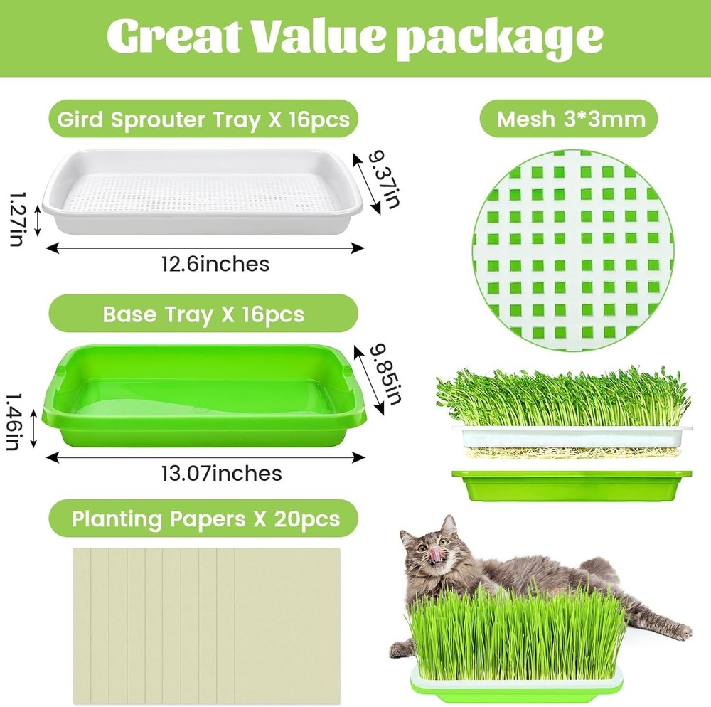 Compact 16 Trays Microgreens Sprouting System with Planting Paper Included
