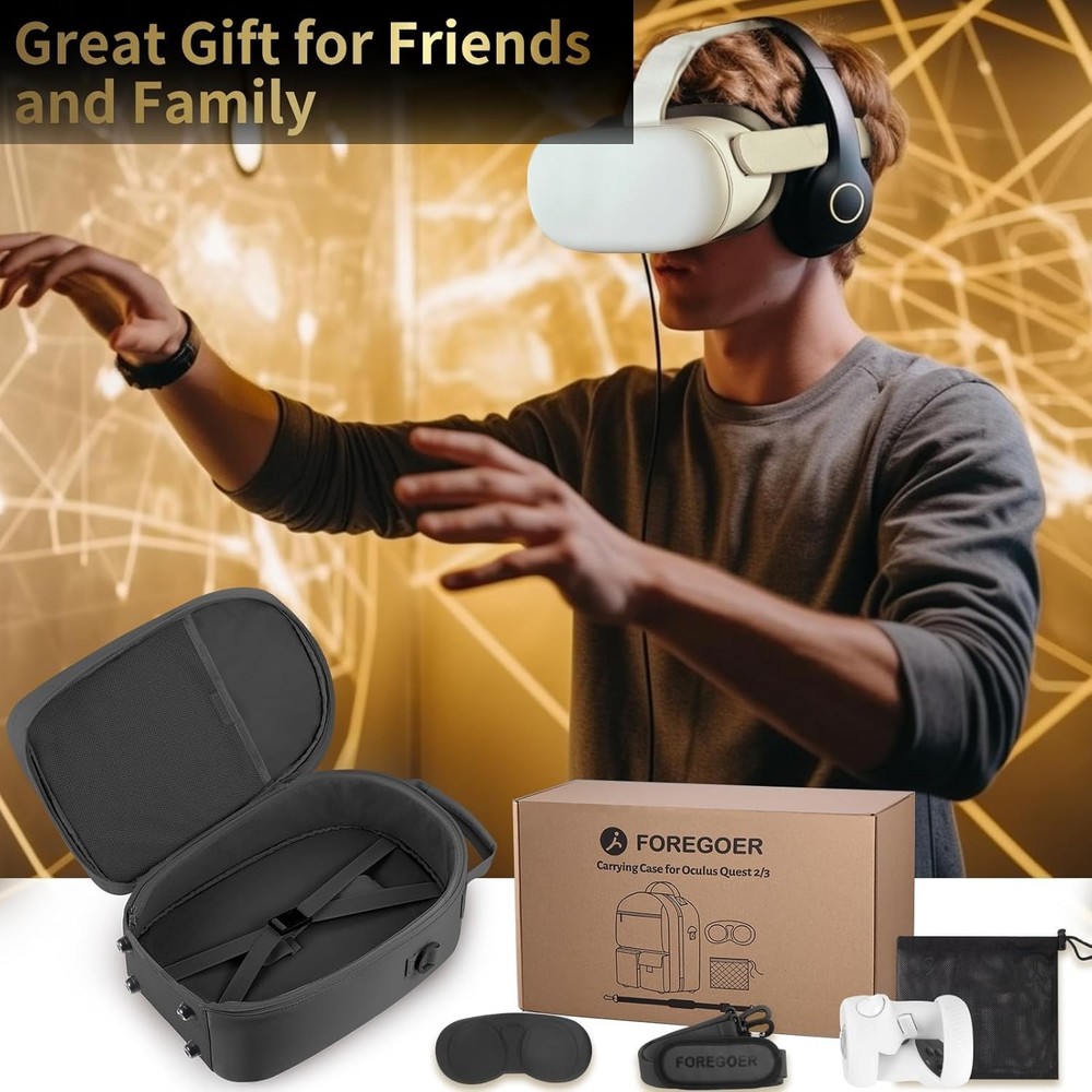 Protective Storage Case for Meta Quest 3 with Jetted Pockets & Comfortable Strap