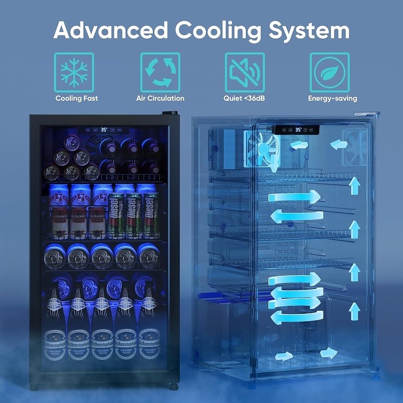 Beverage Refrigerator Wine Cooler Temperature Control LED Light Quiet Operation