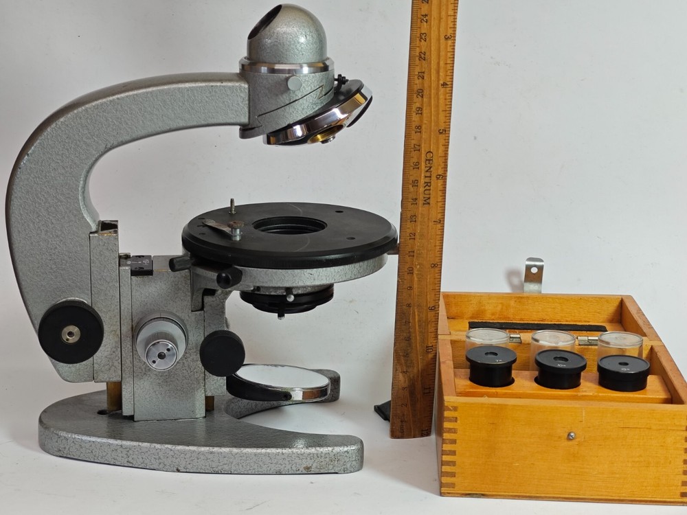 Vintage Soviet USSR LOMO MBR-1 Microscope with 3 lens